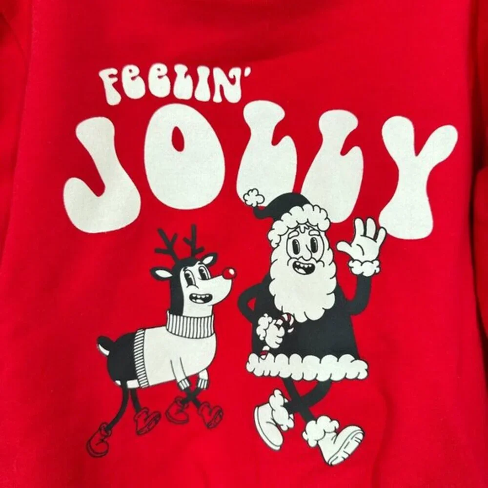 Tiny Tribe Australia Feelin' Jolly Vibrant Holiday Red‎ Christmas Sweatshirt NWT - Picture 6 of 7